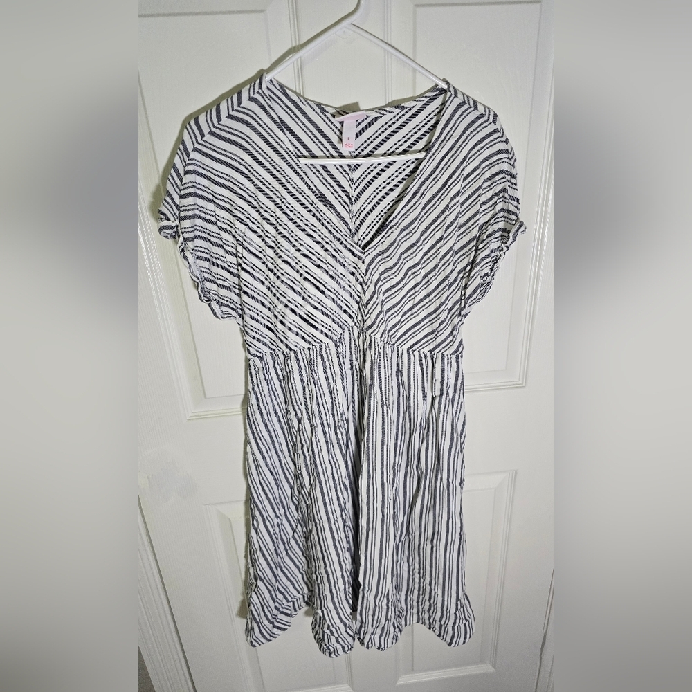 Isabel Maternity Womens Striped Boho Navy White Dress Large